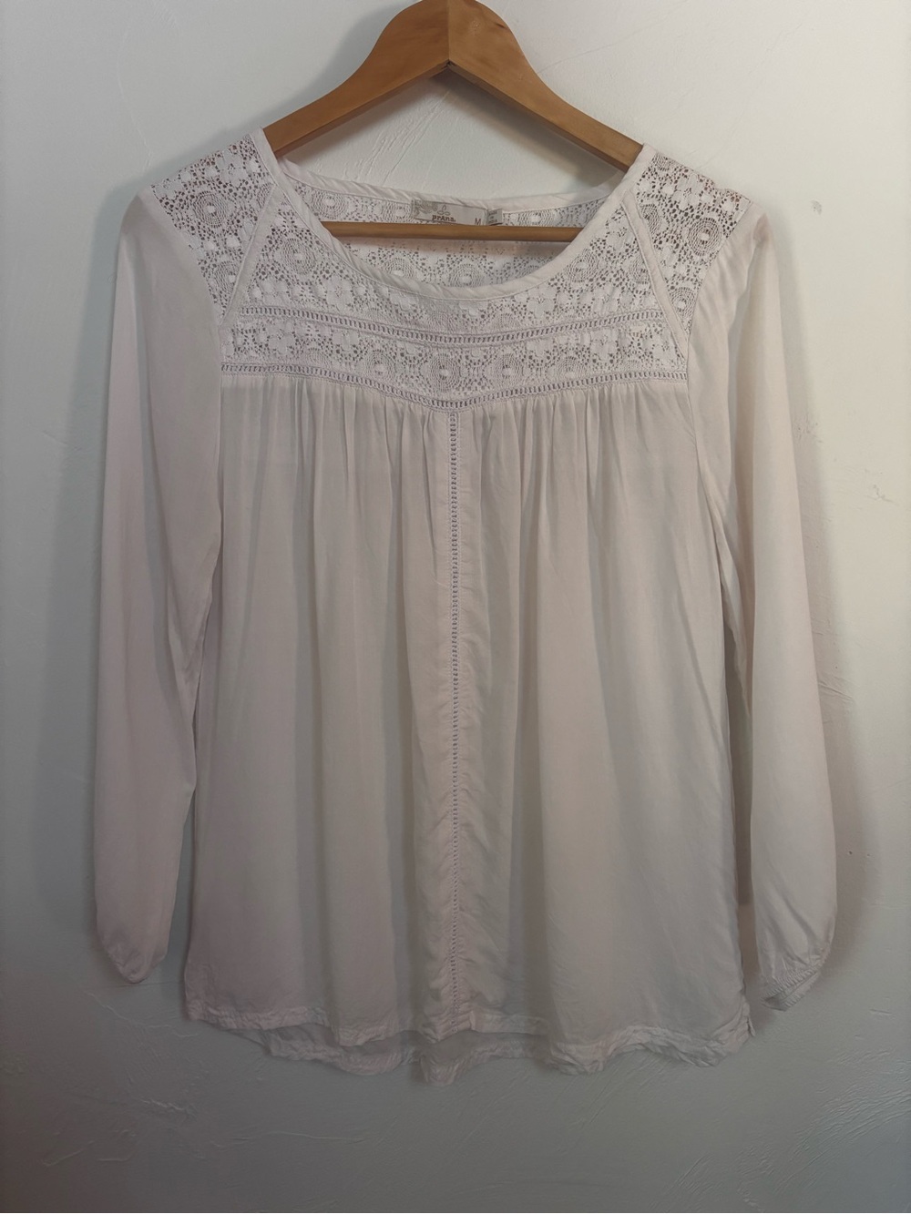 prAna “Robyn” Lace Yoke Blouse — Ivory — Size M